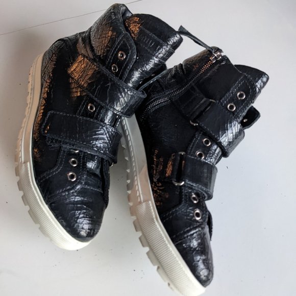MIU MIU Black Leather High Top Sneaker Donna Cracle - Picture 2 of 12